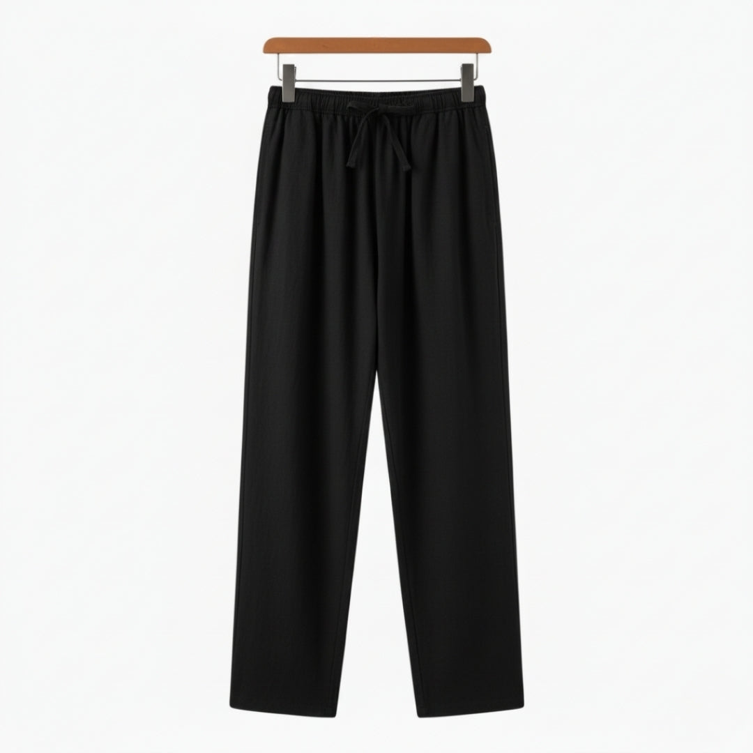 Fez | Elegant Drawstring Linen Pants - Oversized Relaxed Fit