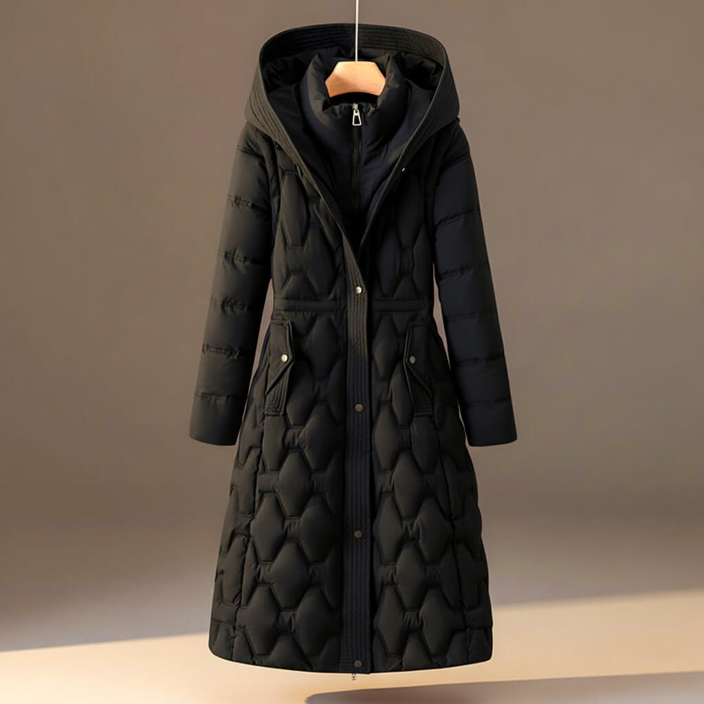 Eliza | Elegant Quilted Long Hooded Puffer Coat