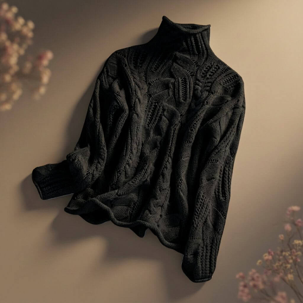 Elara | Elegant Cable Knit Mock Neck Merino Sweater