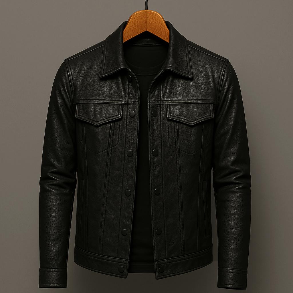 Margot | Sleek Button-Up Leather Jacket With Chest Pockets