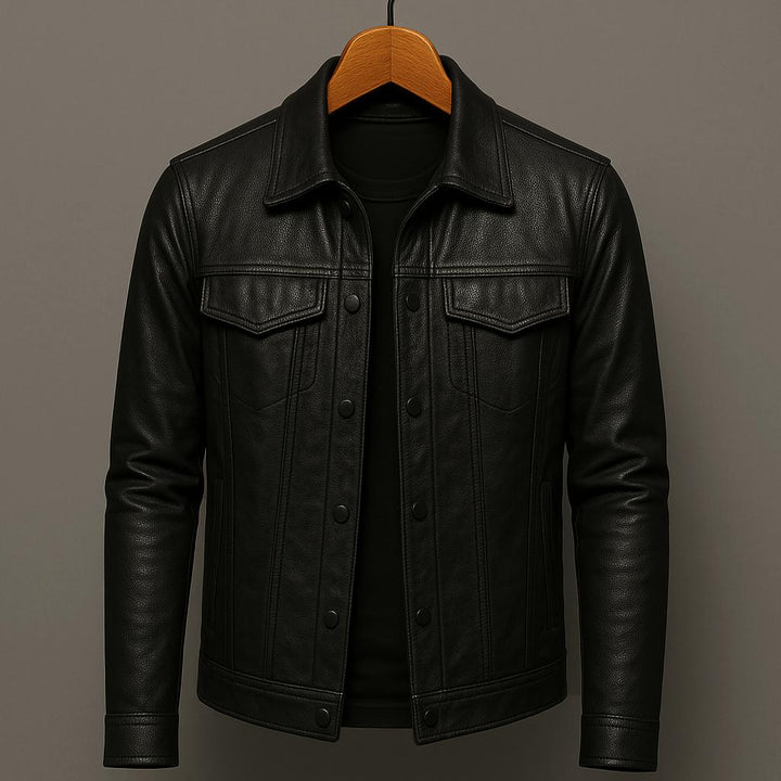 Margot | Sleek Button-Up Leather Jacket With Chest Pockets