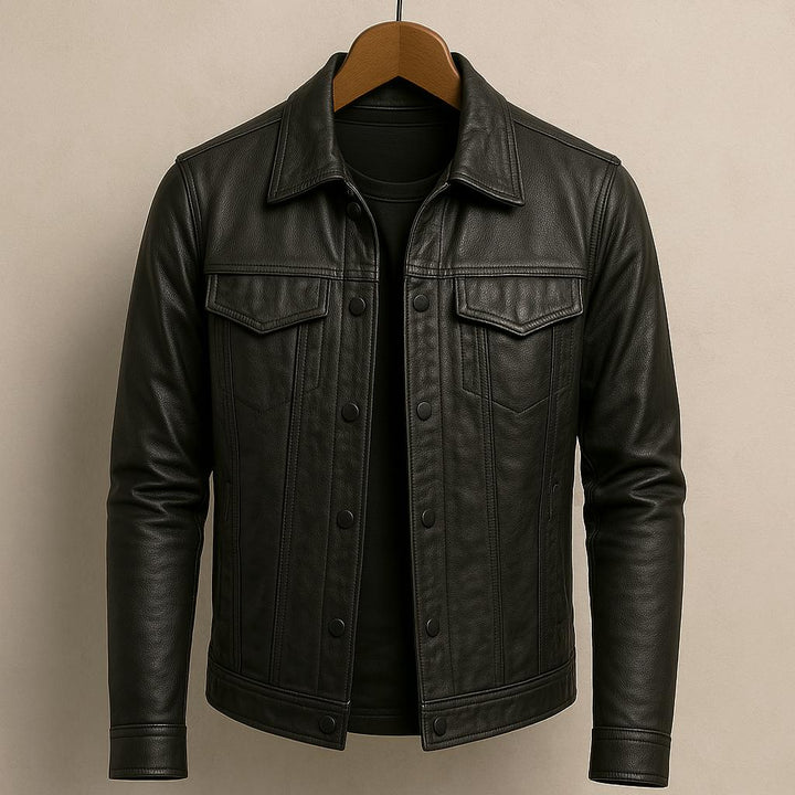 Margot | Sleek Button-Up Leather Jacket With Chest Pockets