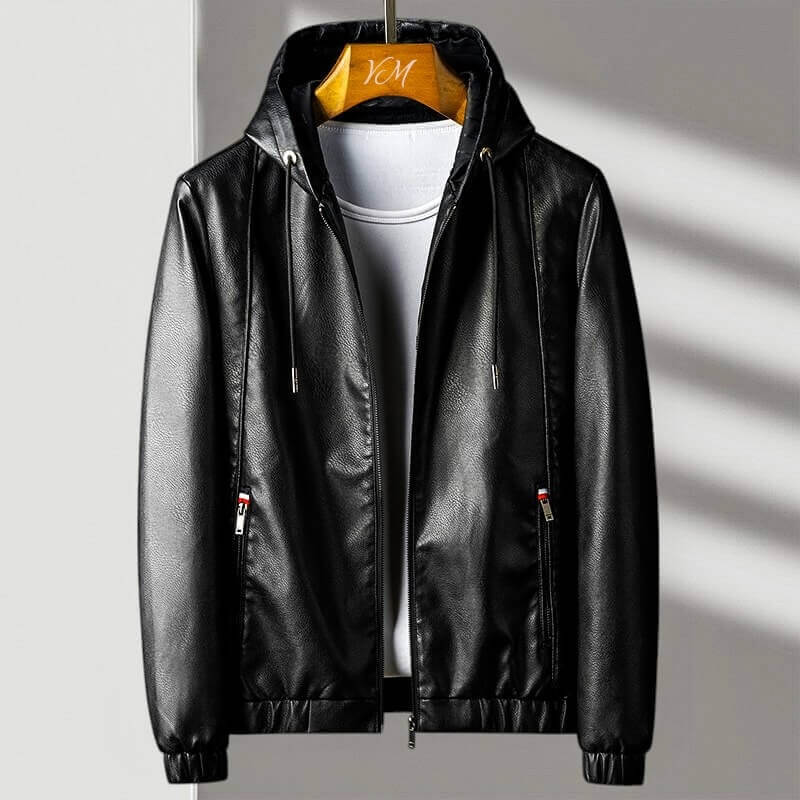 Scarlett | Sleek Hooded Brown Leather Jacket for Men