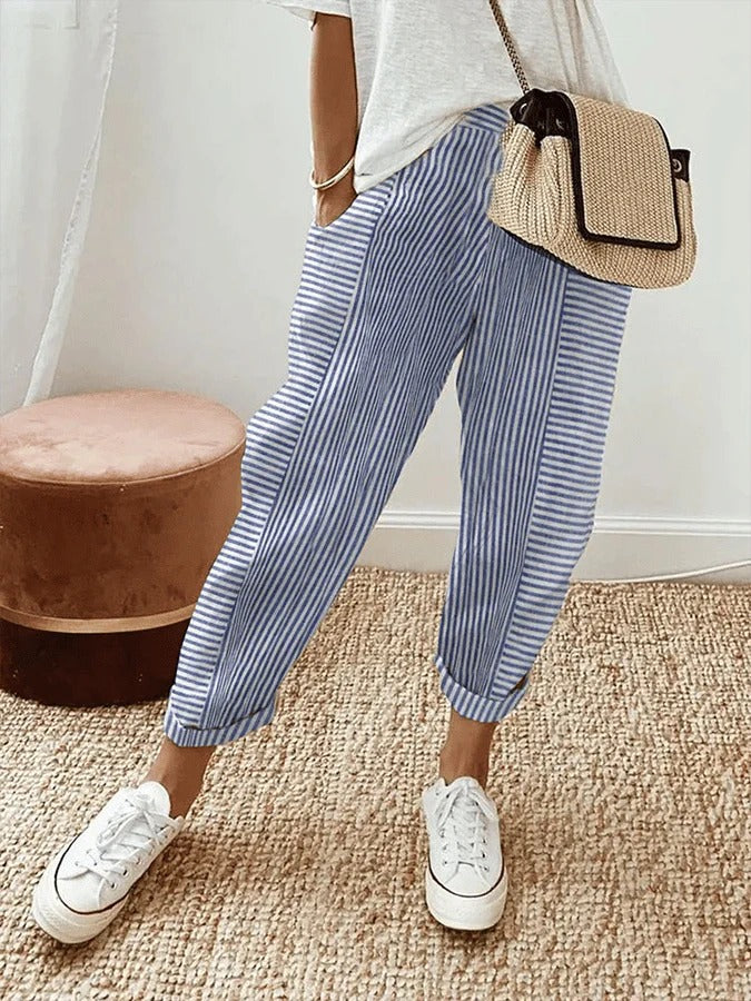Jasmin | Relaxed Pink Striped Cropped Trousers