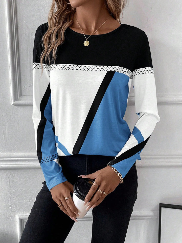 Wren | Stylish Color Block Long Sleeve Top With Geometric Pattern