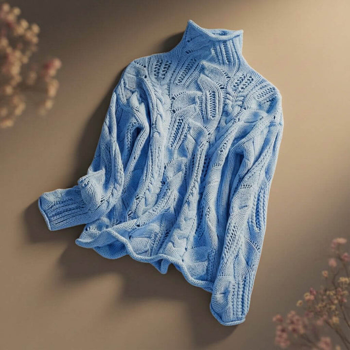 Elara | Elegant Cable Knit Mock Neck Merino Sweater