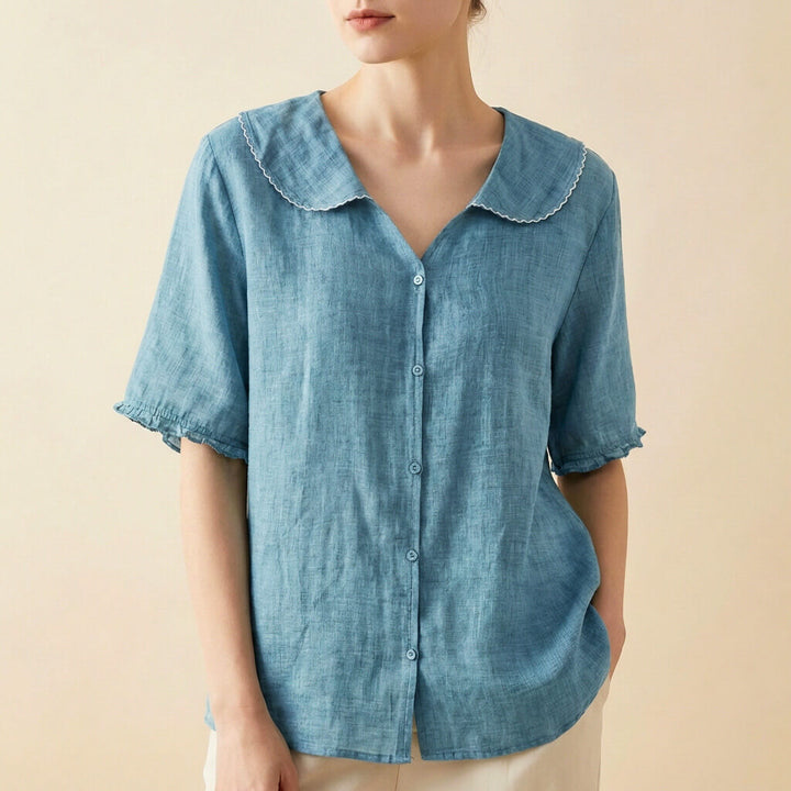 Kaia | Elegant Cotton-Linen Blouse With Scalloped Collar