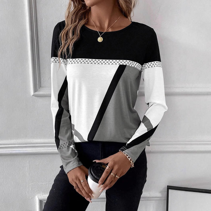 Wren | Stylish Color Block Long Sleeve Top With Geometric Pattern