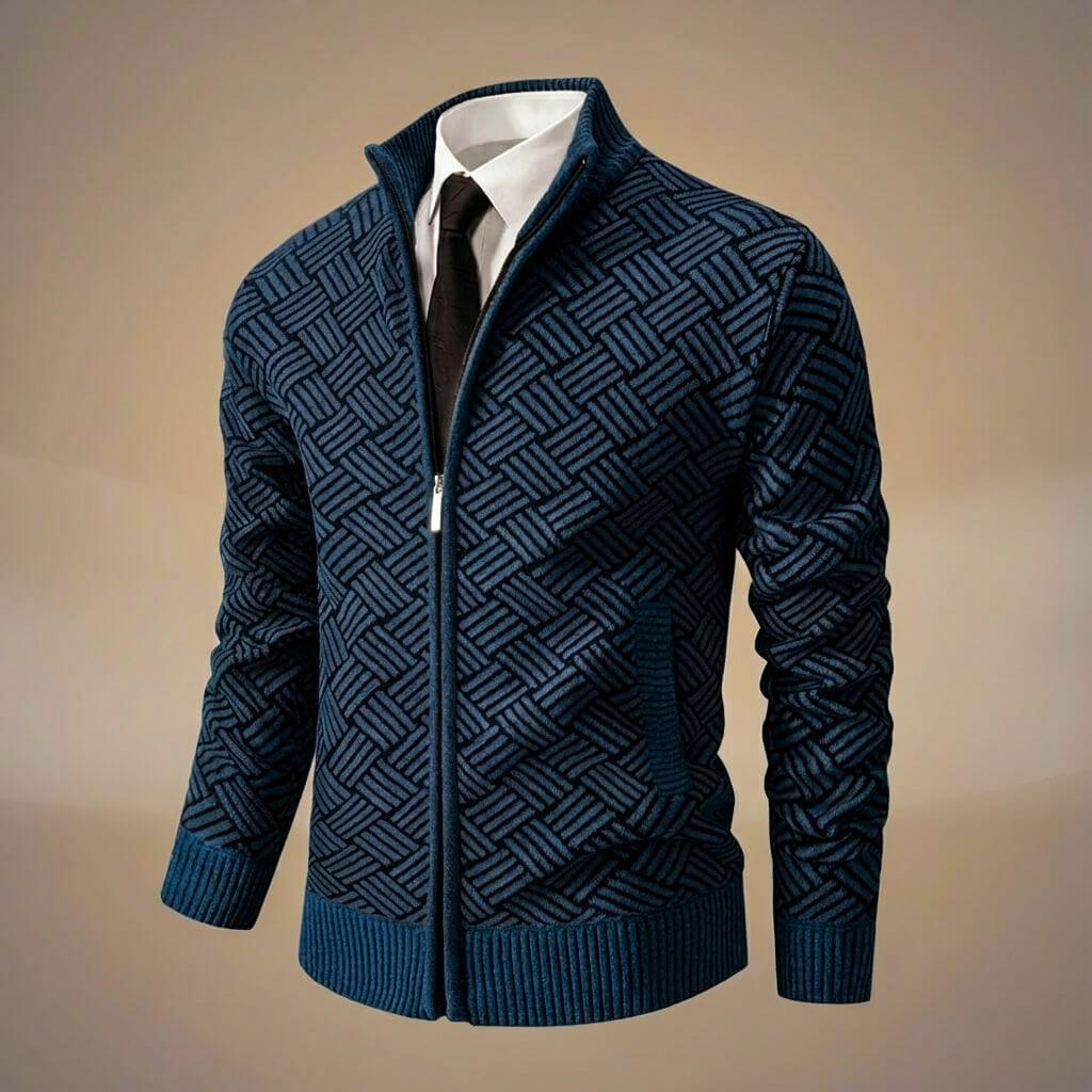 Noah | Stylish Geometric Pattern Zip-Up Cotton Cardigan