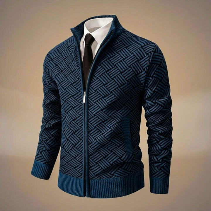 Noah | Stylish Geometric Pattern Zip-Up Cotton Cardigan