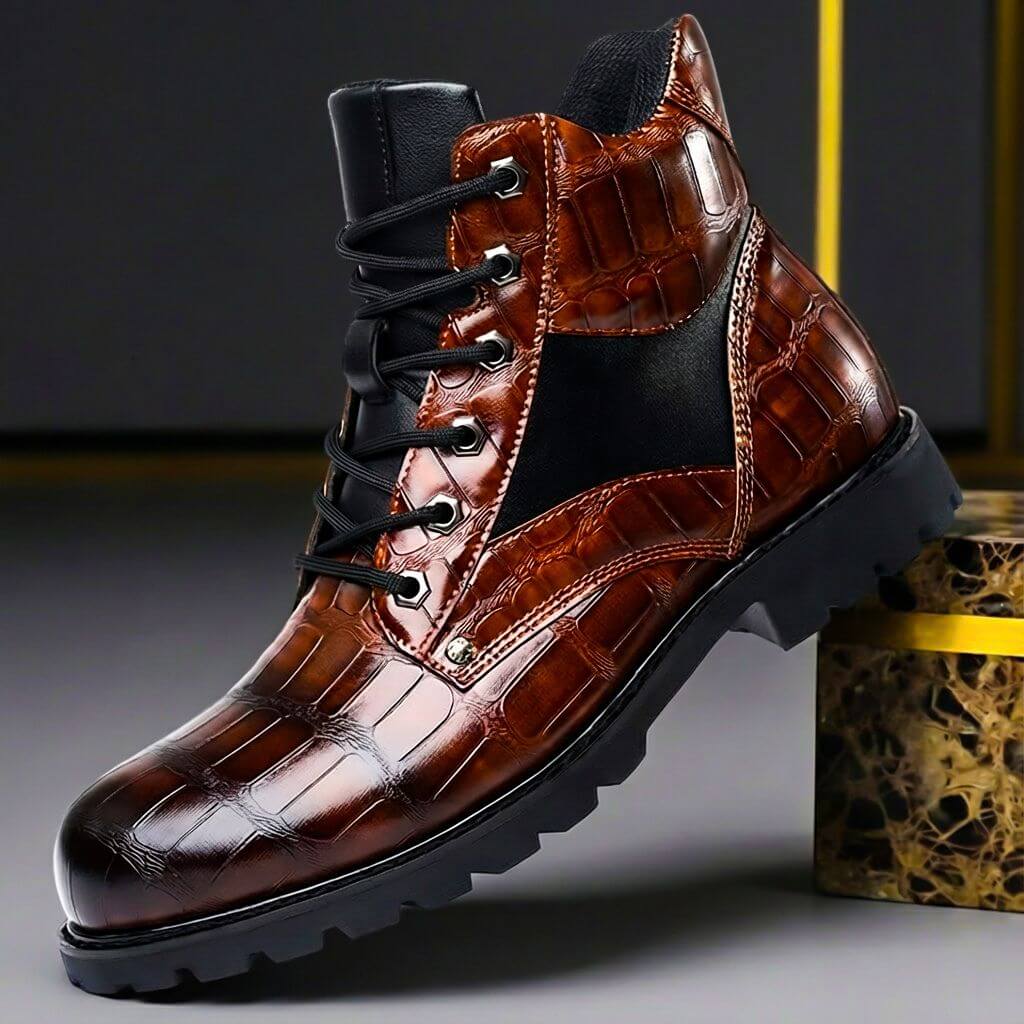 Elyse | Elegant Embossed Crocodile Leather Ankle Boots