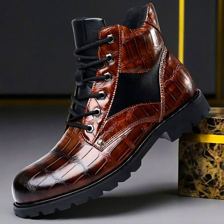 Elyse | Elegant Embossed Crocodile Leather Ankle Boots