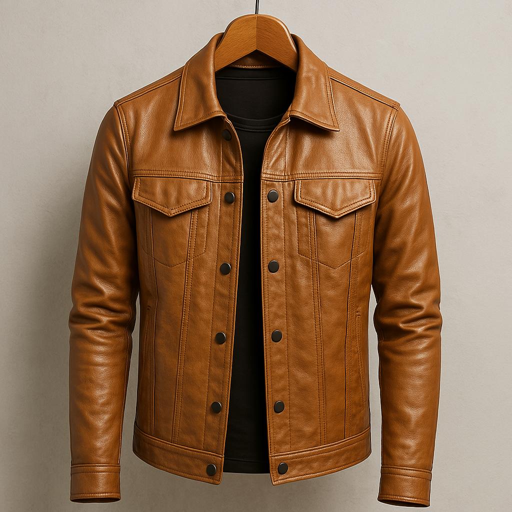 Margot | Sleek Button-Up Leather Jacket With Chest Pockets