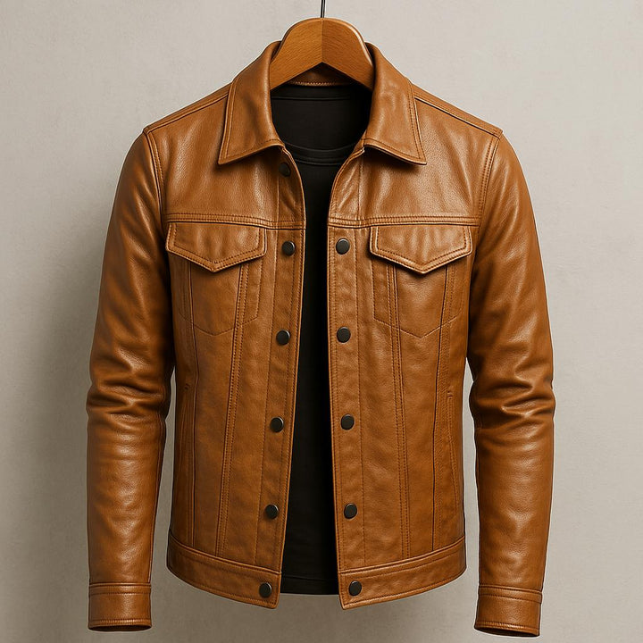 Margot | Sleek Button-Up Leather Jacket With Chest Pockets