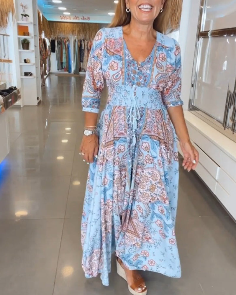 Ruth | Elegant Paisley V-Neck Maxi Dress With Sleeves