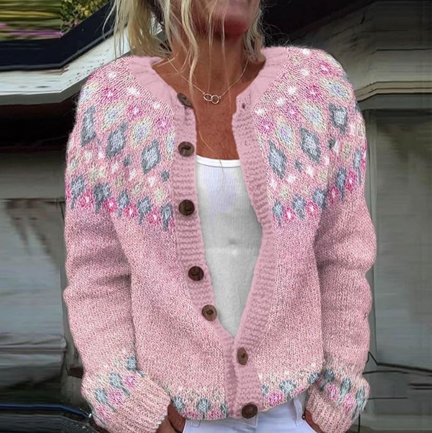 Sybil | Stylish Fair Isle Button Front Cardigan