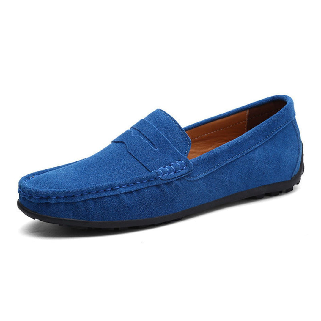 Ryder | Stylish Men's Blue Suede Driving Loafers With Comfort Sole