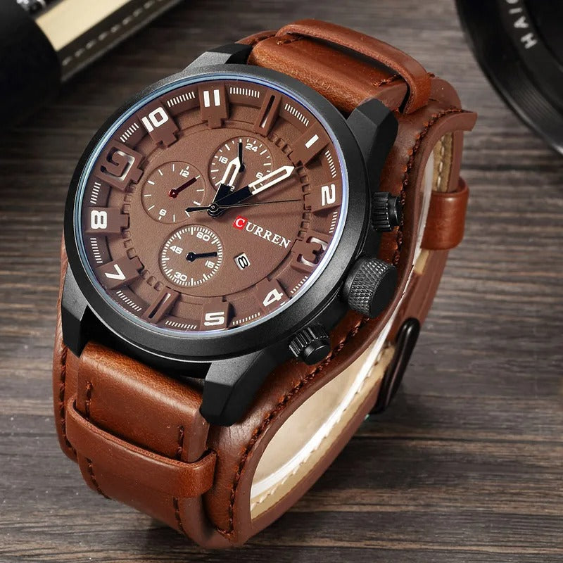 Phoenix | Sleek Brown Leather Chronograph Watch With 3D Markers