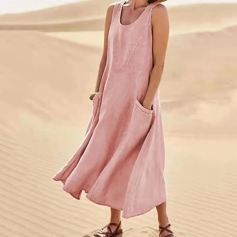 Rosalind | Elegant Sleeveless A-Line Linen Maxi Dress
