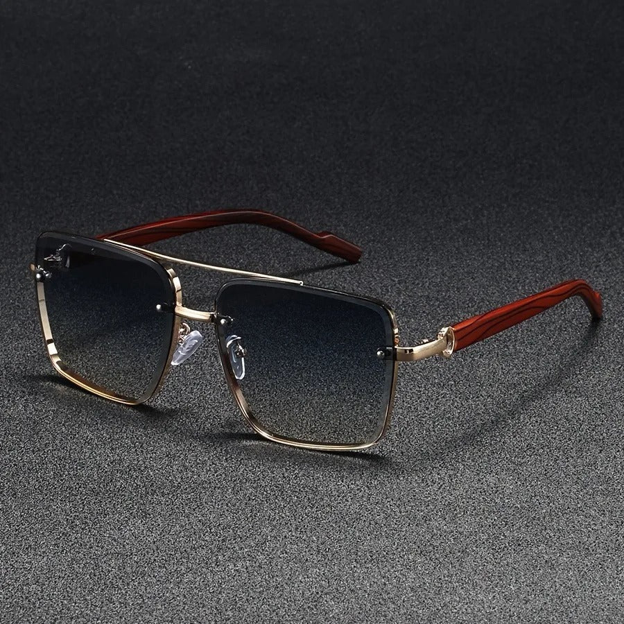 Dalston | Stylish Square Frame Blue Lens Sunglasses With Gold Accents