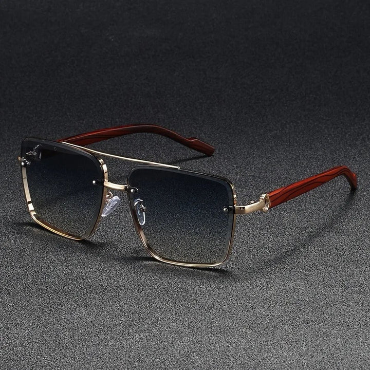 Dalston | Stylish Square Frame Blue Lens Sunglasses With Gold Accents