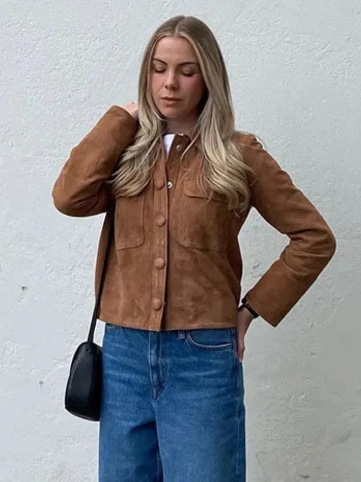 Sage | Chic Button-Up Suede Jacket With Chest Pockets