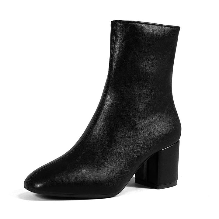 Georgina | Chic Block Heel Ankle Boots - Cream Faux Leather