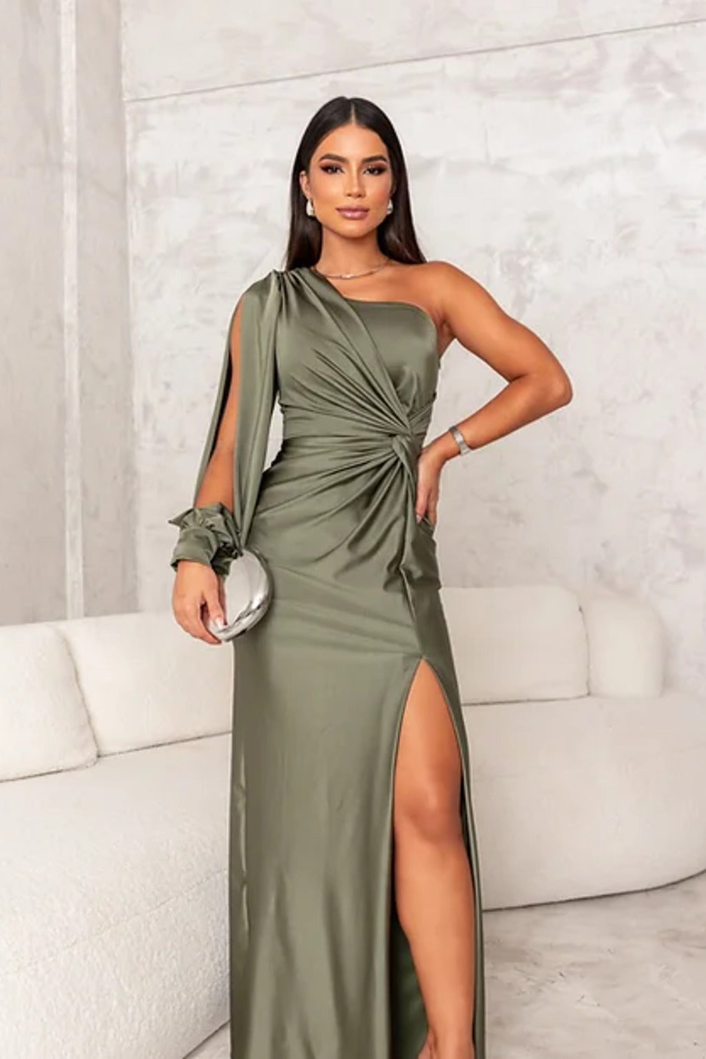 Elena | Elegant One Shoulder Drape Maxi Gown