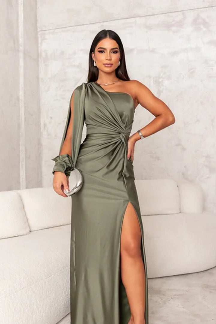 Elena | Elegant One Shoulder Drape Maxi Gown