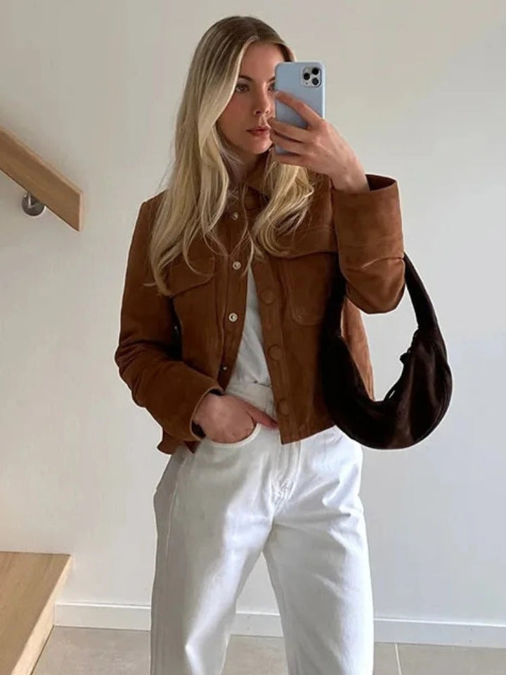 Sage | Chic Button-Up Suede Jacket With Chest Pockets