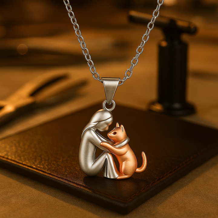 Serena | Elegant Cat Embrace Pendant Necklace Silver Rose Gold
