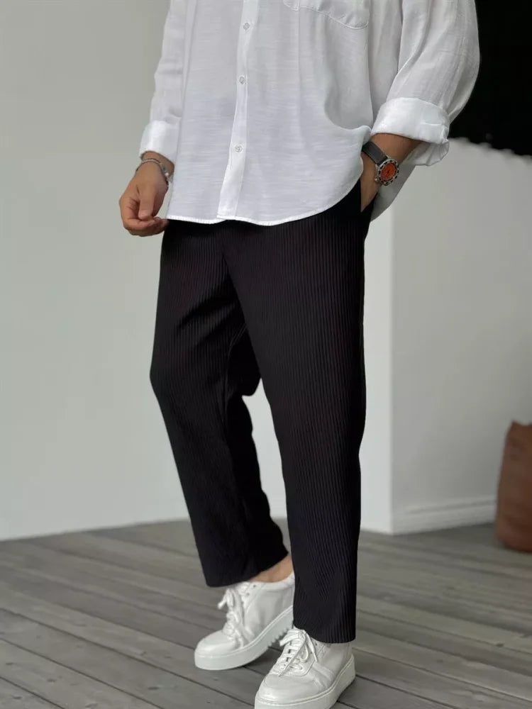 Hudson | Elegant Ribbed Pleated Casual Pants Men
