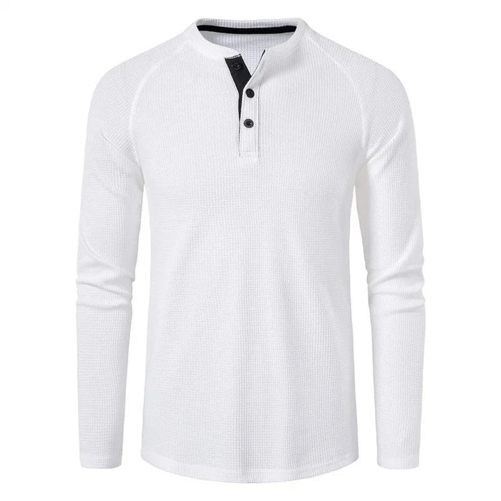 Evelyn | Elegant Men's Gray Waffle Knit Henley Long Sleeve Shirt