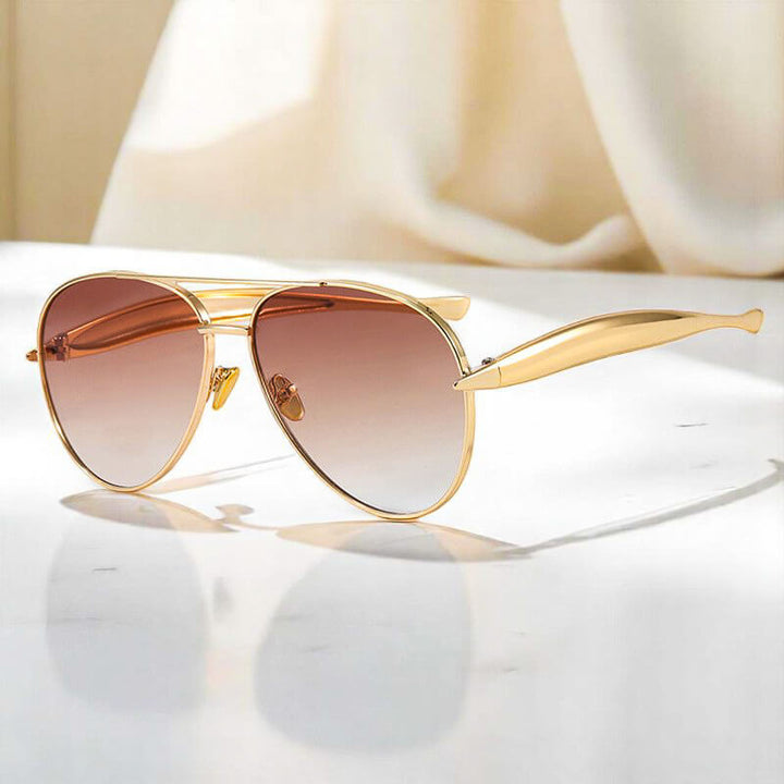 Elyse | Chic Gold Aviator Sunglasses With Metal Frame