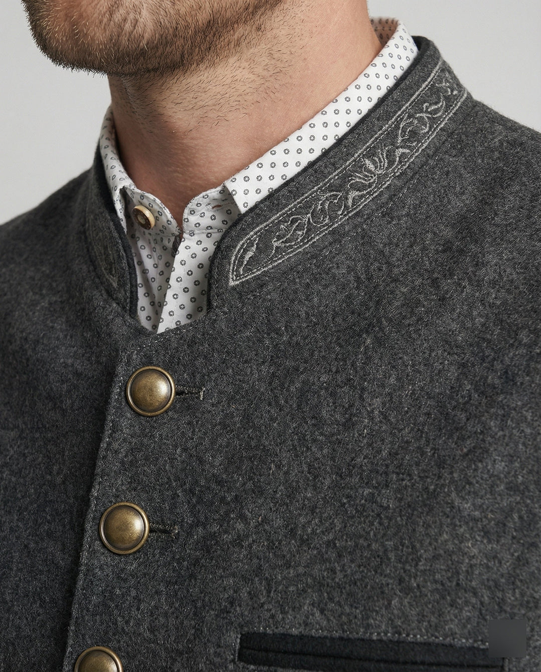 Joaquin | Traditional Gray Stand Collar Button-Up Vest