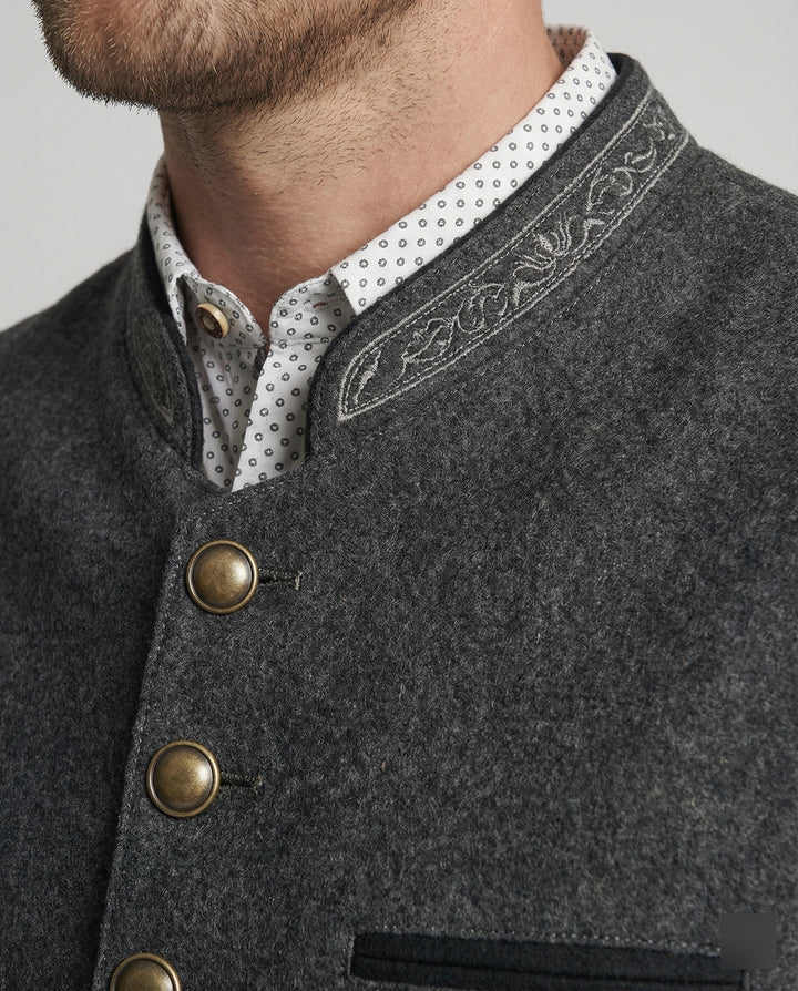Joaquin | Traditional Gray Stand Collar Button-Up Vest