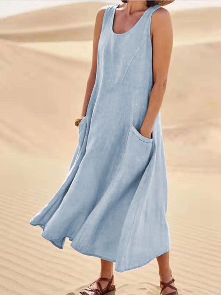 Eloise | Sleeveless Scoop Neck Maxi Dress With Side Pockets