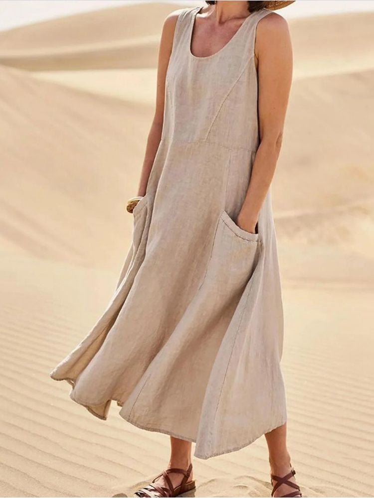Eloise | Sleeveless Scoop Neck Maxi Dress With Side Pockets