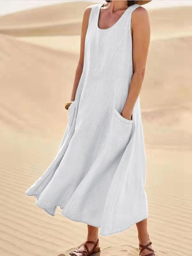 Eloise | Sleeveless Scoop Neck Maxi Dress With Side Pockets