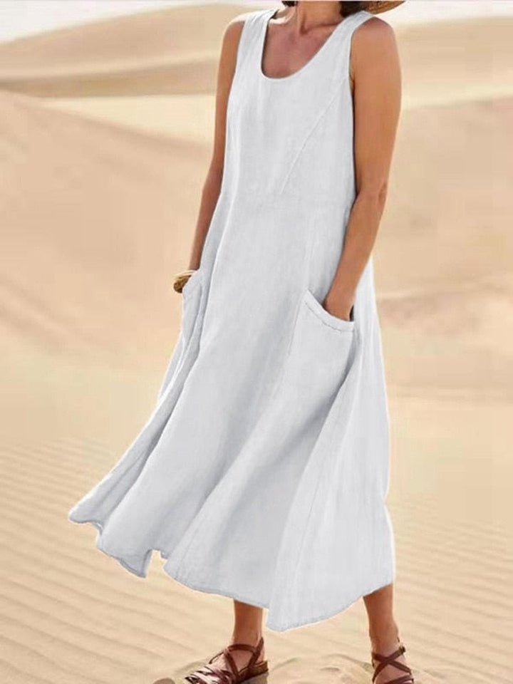Eloise | Sleeveless Scoop Neck Maxi Dress With Side Pockets