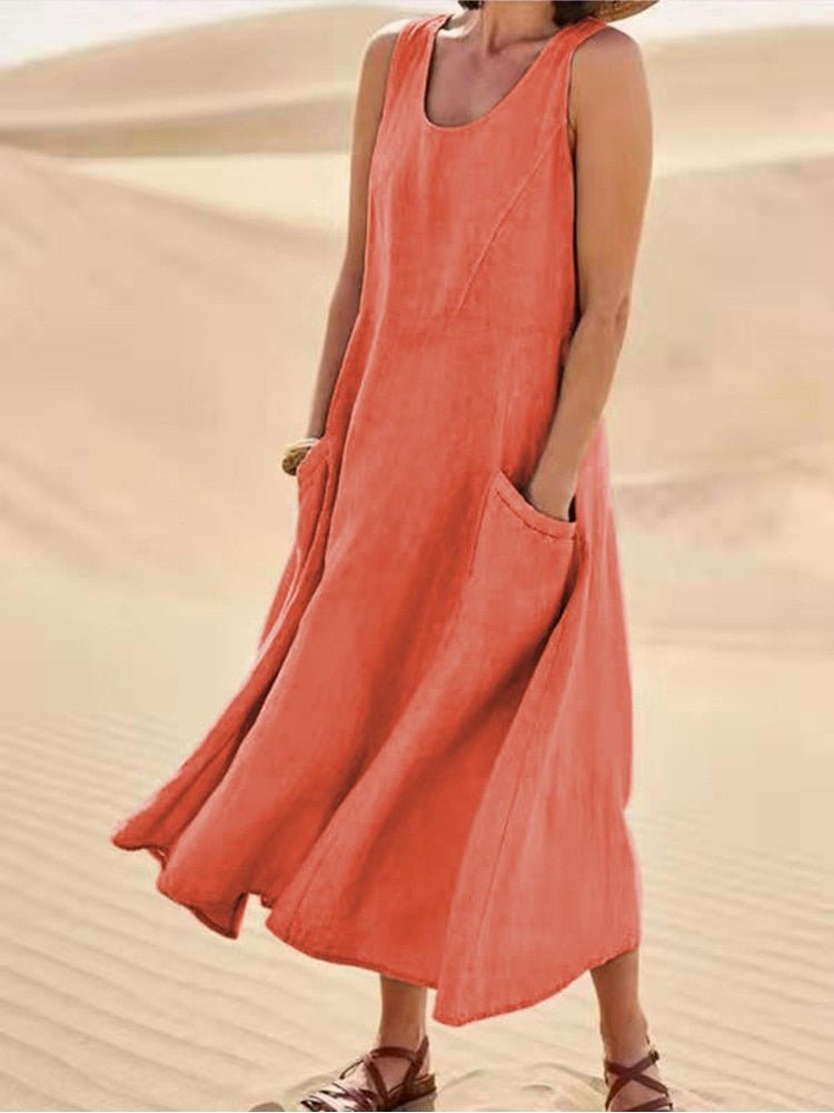 Eloise | Sleeveless Scoop Neck Maxi Dress With Side Pockets