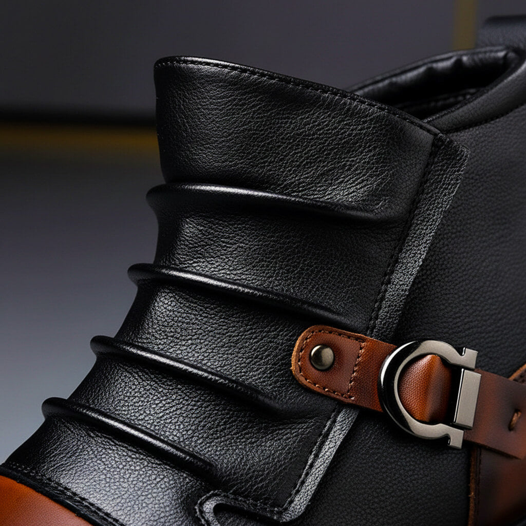 Felix | Stylish Two-Tone Leather Ankle Boots With Buckle Detail