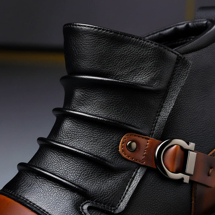 Felix | Stylish Two-Tone Leather Ankle Boots With Buckle Detail