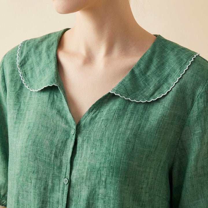Lila | Elegant Cotton-Linen Blouse With Scalloped Collar