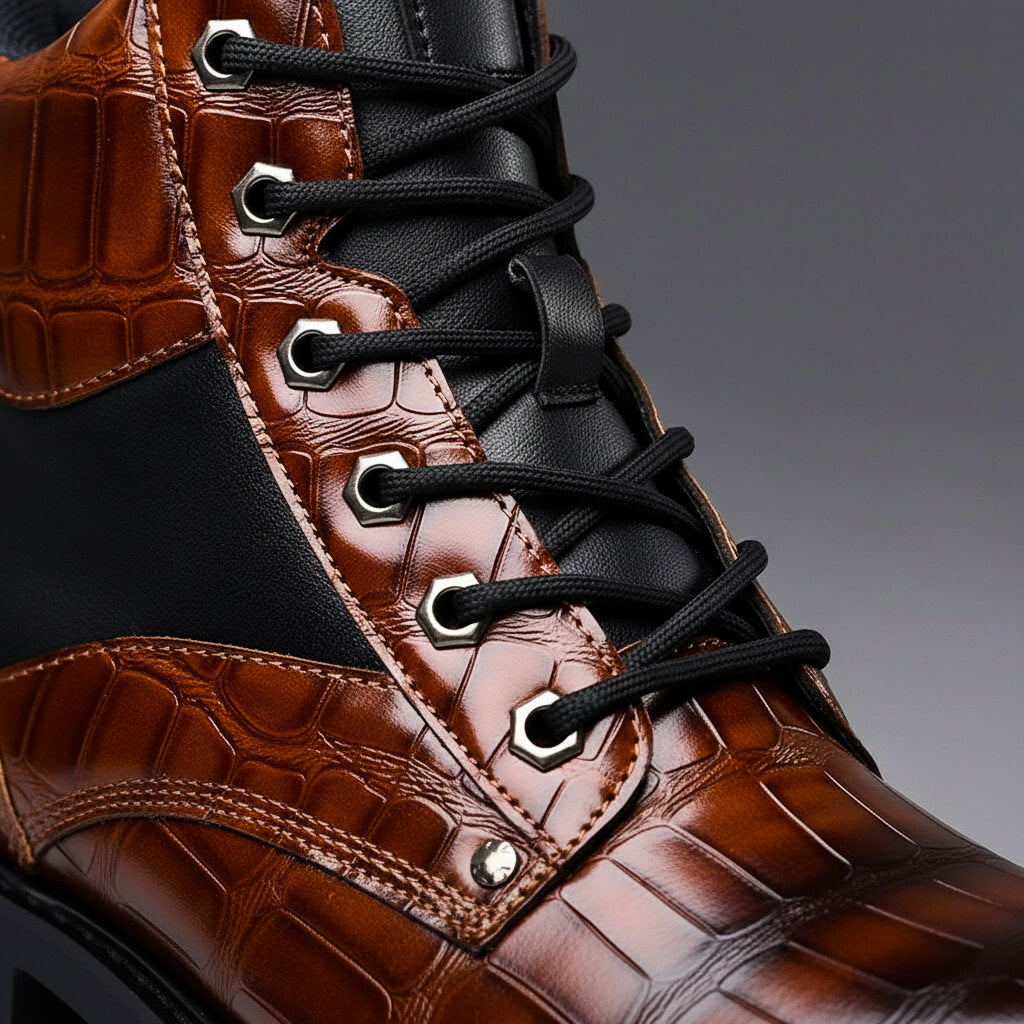 Elyse | Elegant Embossed Crocodile Leather Ankle Boots