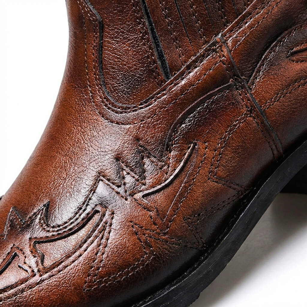 Elyse | Stylish Western Ankle Boots With Intricate Leather Detailing