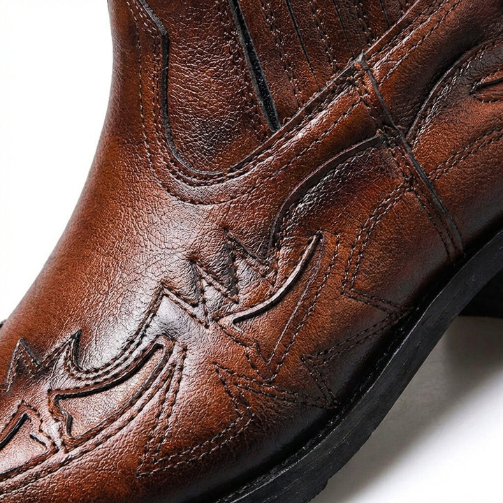 Elyse | Stylish Western Ankle Boots With Intricate Leather Detailing