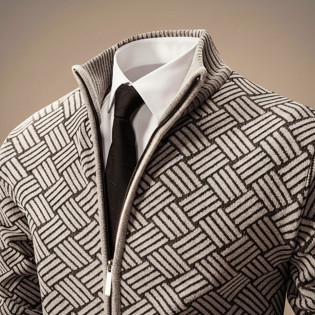 Noah | Stylish Geometric Pattern Zip-Up Cotton Cardigan