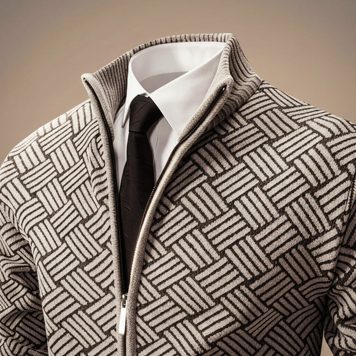 Noah | Stylish Geometric Pattern Zip-Up Cotton Cardigan