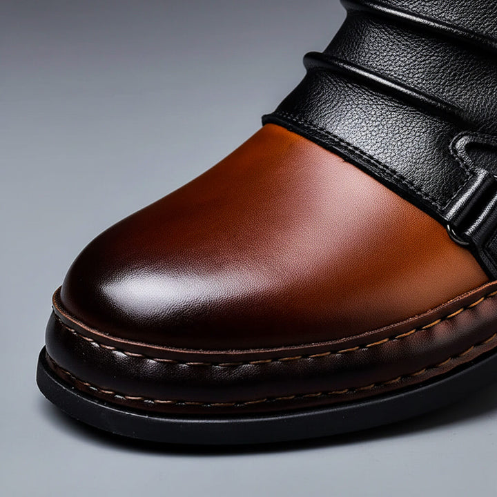 Felix | Stylish Two-Tone Leather Ankle Boots With Buckle Detail